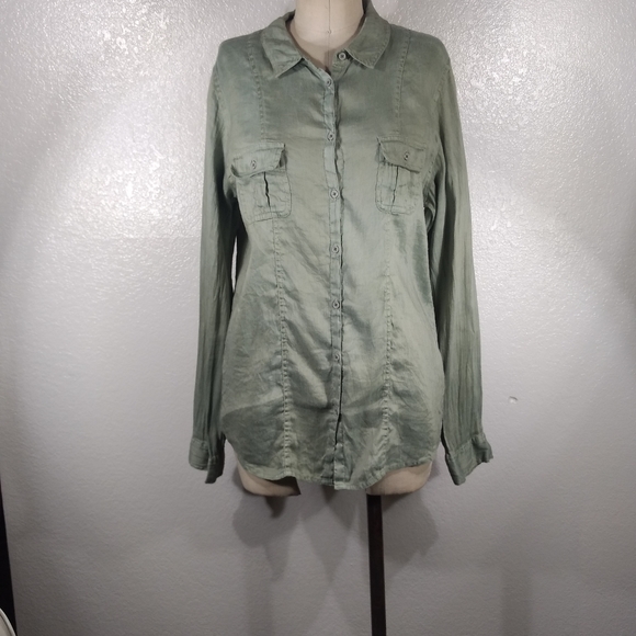 Pete & Greta by Johnny Was Utilitarian Ulrich Linen Shirt in Dry Moss NWOT - Picture 4 of 4
